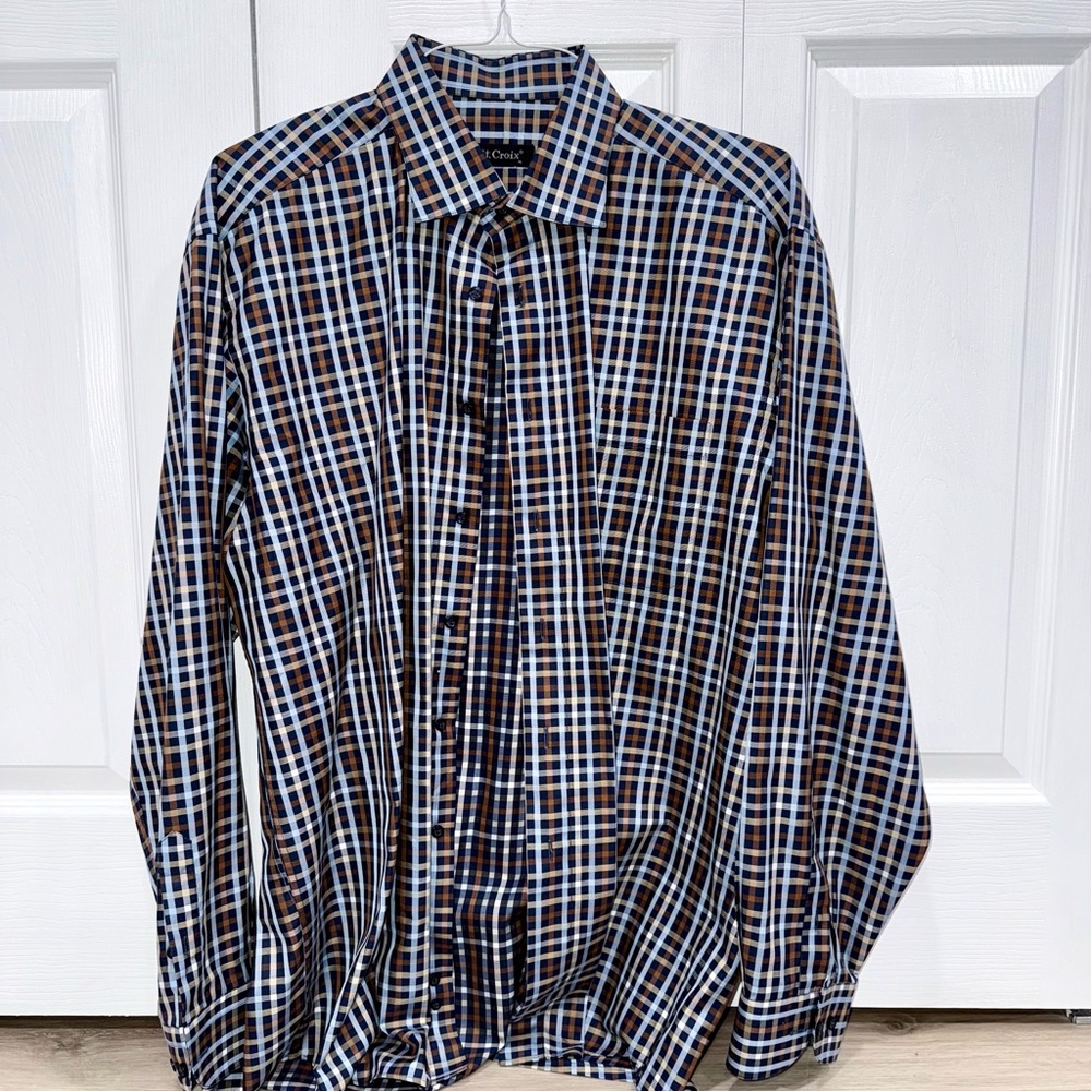 St. Croix Blue and Brown Plaid Dress Shirt